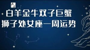 本周白羊金牛巨蟹处女运势旺，事业爱情双丰收