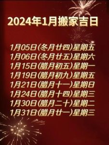 2024年黄历搬家吉日一览