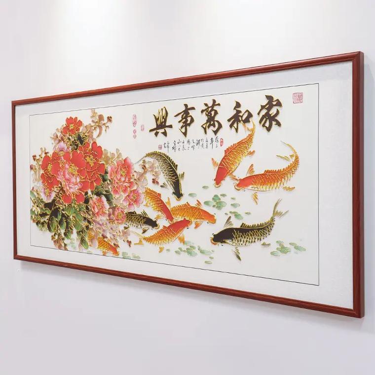 卧室三宝：牡丹图九鱼图绿植，旺夫妻情谊财运