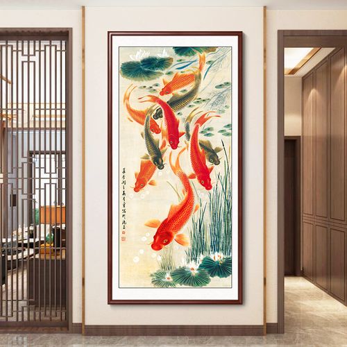 夫妻卧室风水宝物：牡丹花瓶九鱼图，招财增感情