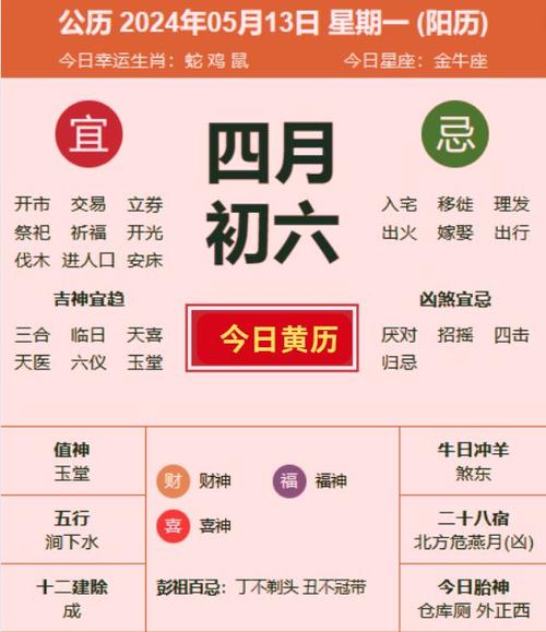 今日黄历吉事指南：色彩生肖吉时详解
