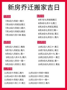 2025年1月搬家吉日一览